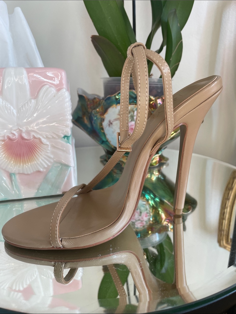 RAYE Brown Thin‑Strap Ankle Wrap nude Heels - Picture 13 of 14